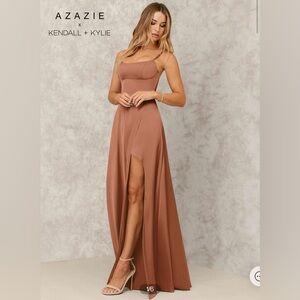 NWT Azazie A-Line Side Slit Stretch Satin Floor-Length Dress